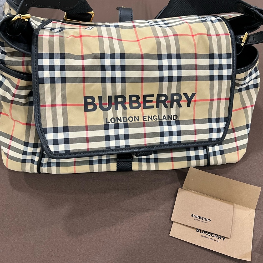 Burberry Beige Checkered Diaper Bag